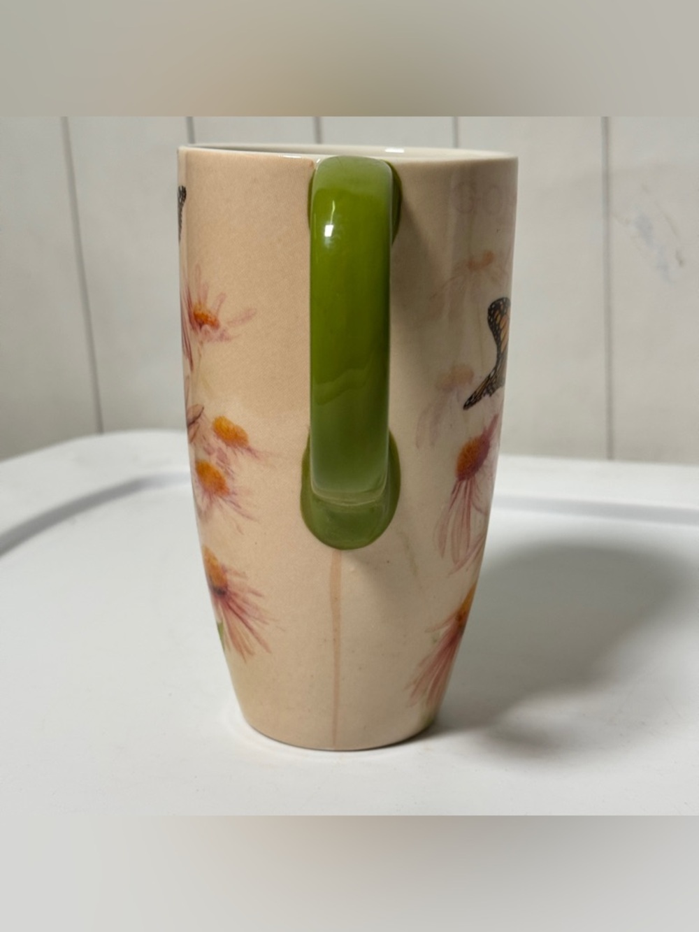 Cypress Home SB Baldwin Travel Mug Floral Bird Butterfly 2006 Artsy 6" Cup - Picture 5 of 7